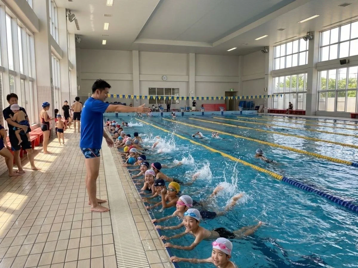 台中游泳課怎麼選？大型游泳池團體課教學現場畫面